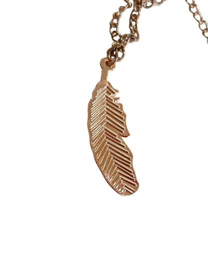 Copper Color Feather Pendant Necklace 20" Chain Lobster Clasp