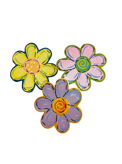 Set of 3 Pastel Flower Brooches 1.75" Diameter Pins Retro Look Plastic