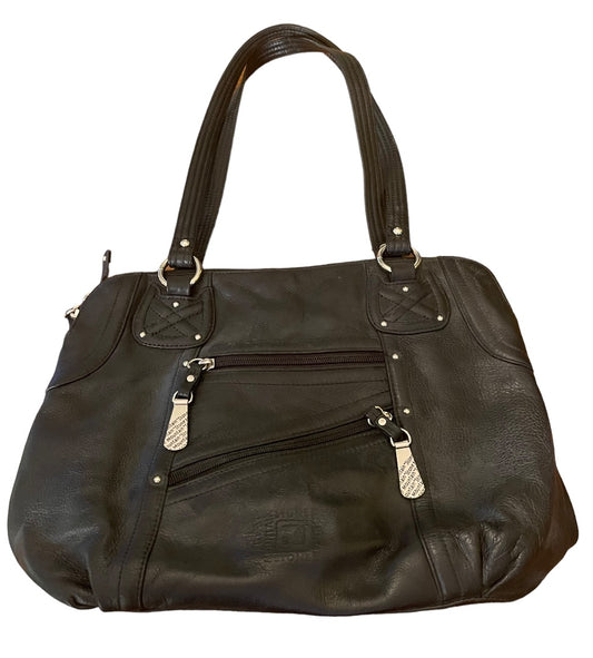 Medium Stone Mountain Leather Handbag Black Silver-tone Hardware