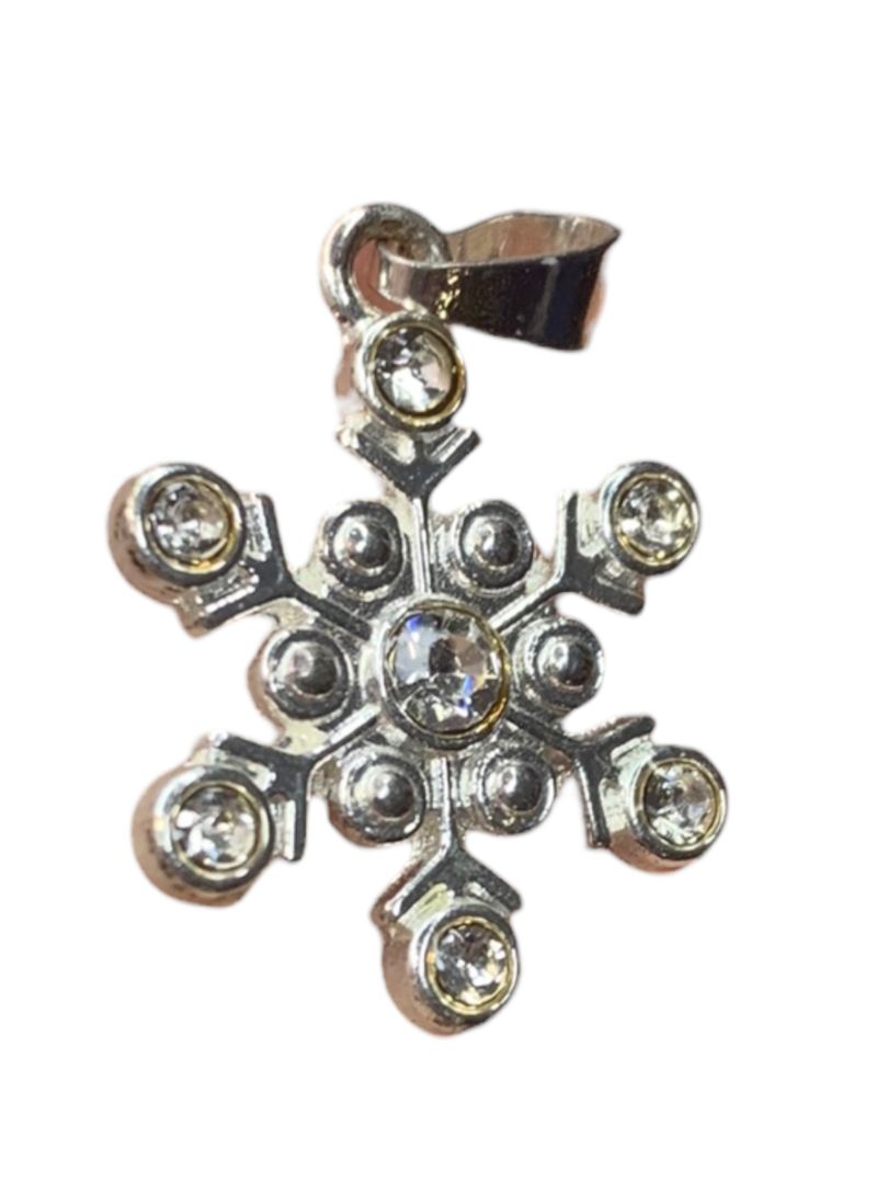 Silvertone Rhinestone Necklace Pendant Charm 1"