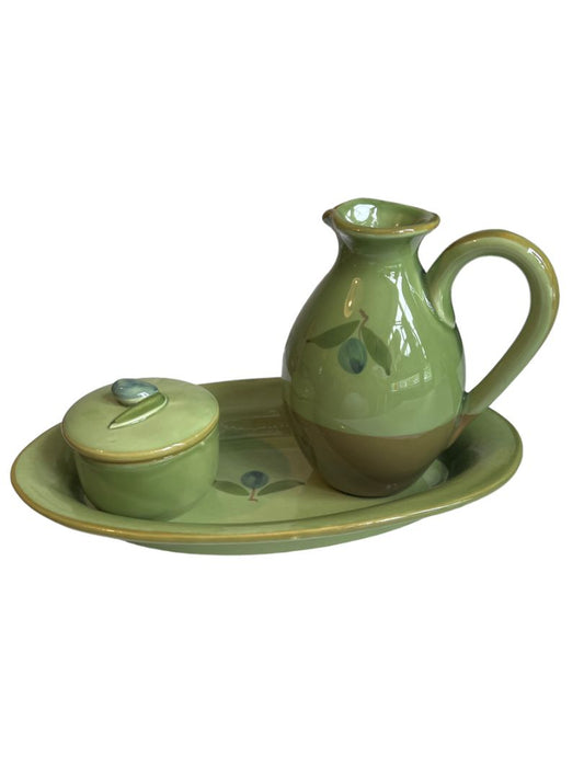Crate & Barrel Italian Pottery Olive Serving Set
