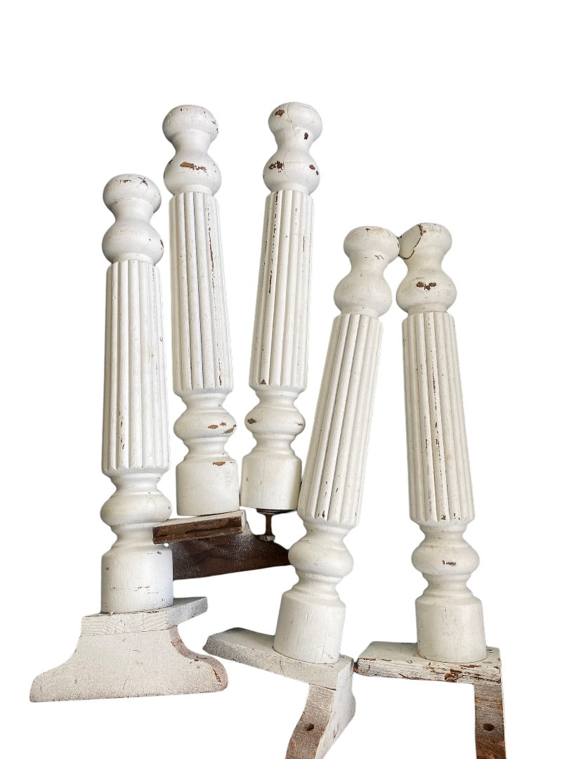 Set of 5 Vintage Salvage White Table Legs Distressed Solid 24"h x 3" Diameter