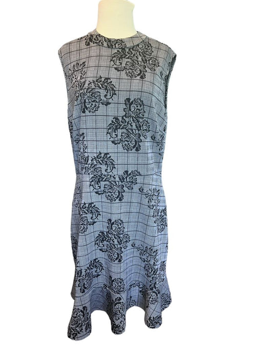 Size 12 Nanette Lepore Sleeveless Gray Black Floral Dress Fit Flare