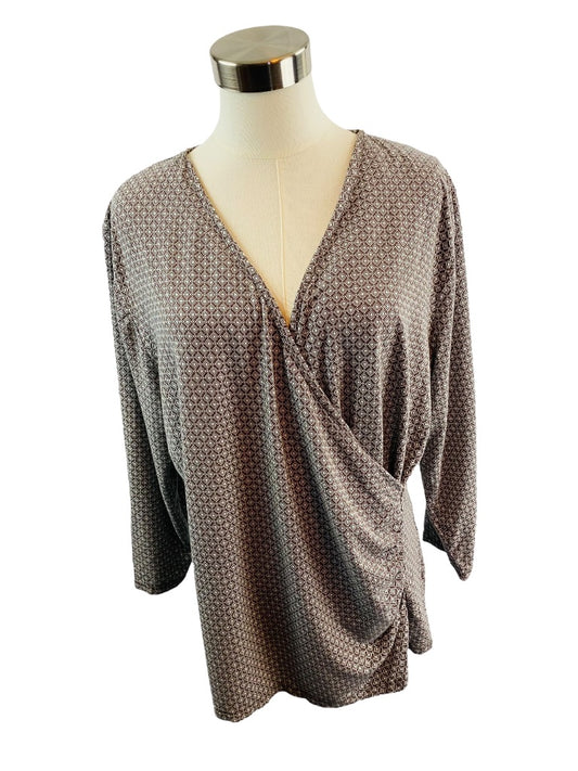 2X Talbots Faux Wrap Print Top Shirt Pullover Soft Knit