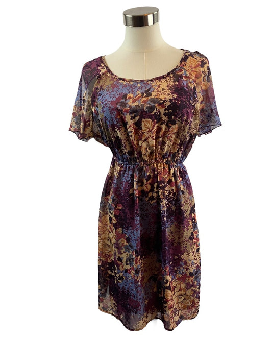 Small Xhilaration Women's Cold Shoulder Lined Dress Pull On Floral Print