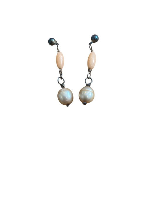 Dangle Faux Pearl Bead Pierced Earrings