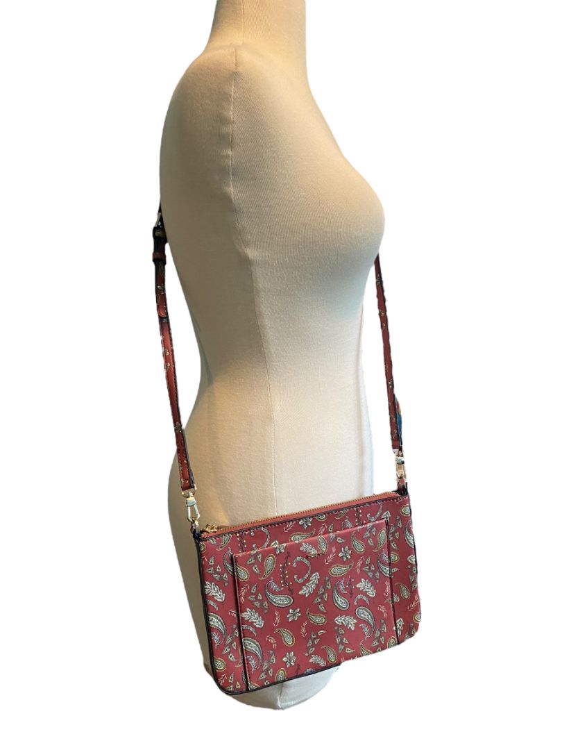 Parfois Red Paisley Crossbody Slim Pocketbook Adjustable Strap