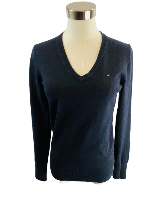 Small Tommy Hilfiger Women's Pima Cotton Navy Blue Lightweight V-Neck Sweater