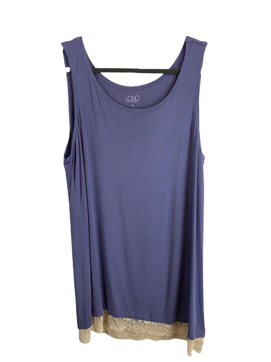 1X LOGO Layers Women's Soft Tunic Tank Top Purple Contrast Lace Flounce Hem