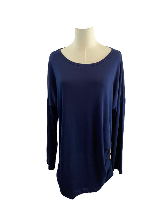 2XL Yincra Navy Blue Women's Long Sleeve Tunic Tshirt Brown Button Detail