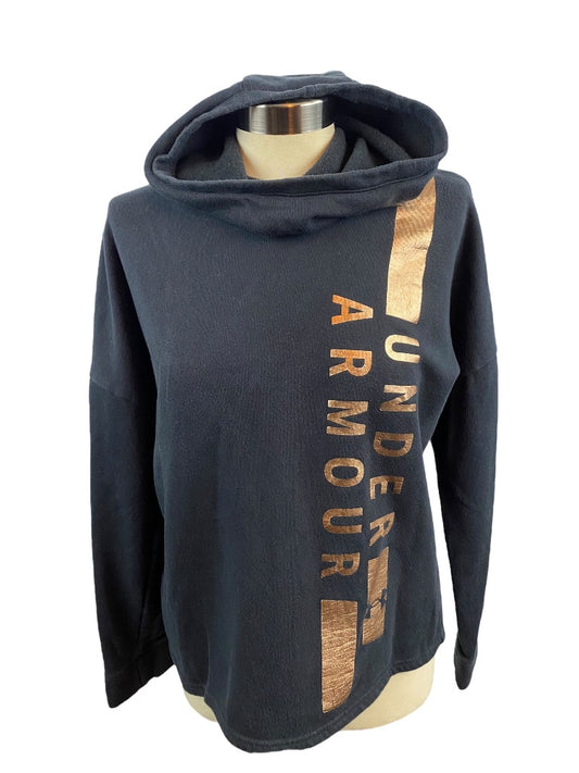 Small Under Armour Women's Loose Fit Pull Over Hoodie Sweatshirt Black Rose Gold