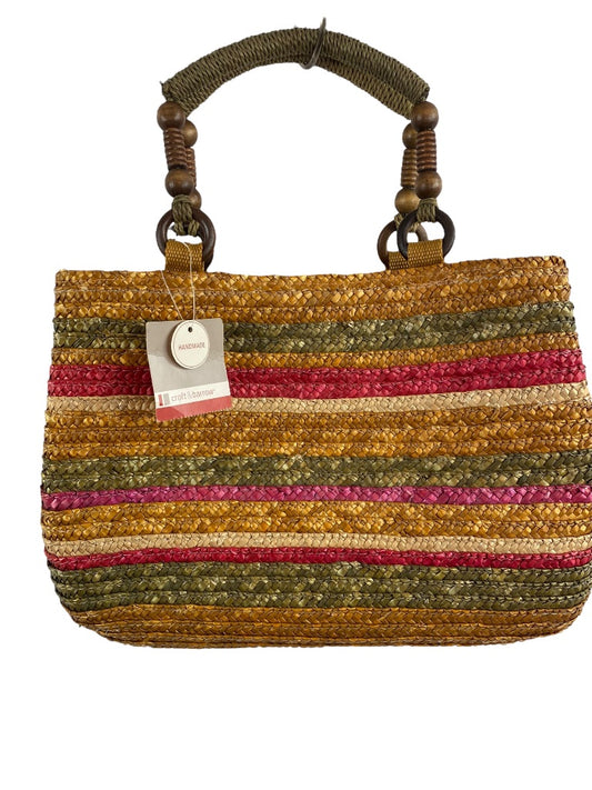 Kohl's Earth Multicolor Straw Handbag Purse Tote Style New Lined Striped Snap Closure