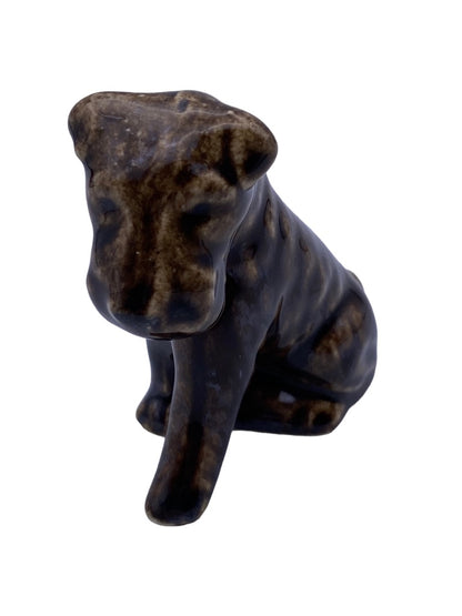 Vintage Dog Figurine Ceramic Brown Glaze 3"