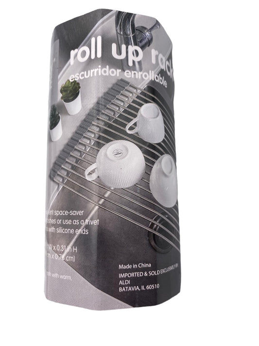 Easy Home Cleaning Roll Up Rack Silvertone Roll Out Over Sink New