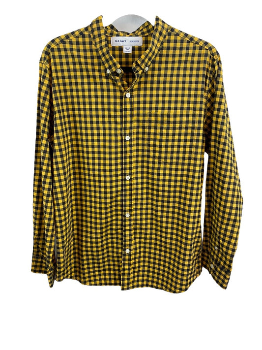 XXL (18) Old Navy Boys Yellow Navy Blue Check Button Down Dress Shirt