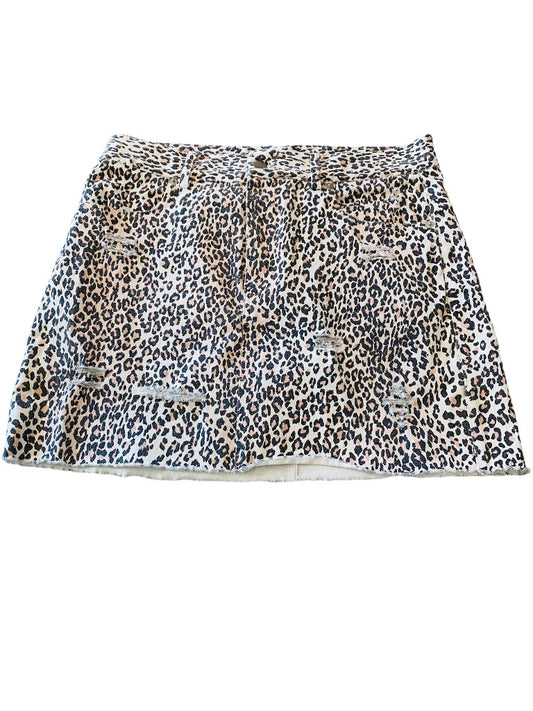 Large Olivaceous Denim Animal Print Mini Skirt Jean Distressed Buttonfly