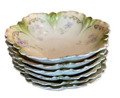 Set of 6 Vintage Floral Scalloped Berry Fruit Bowls RS Germany Porcelain