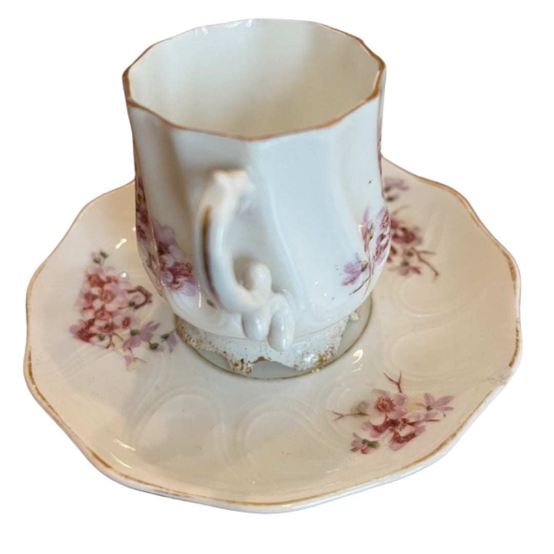 Pompadour Germany Demitasse Porcelain Cup Saucer Floral Gold Trim