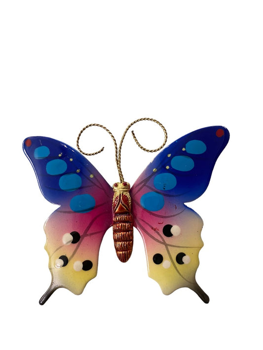 Painted Butterfly Brooch Colorful Korea Vintage 1990s 3"w x 2.5"h Statement Jewelry