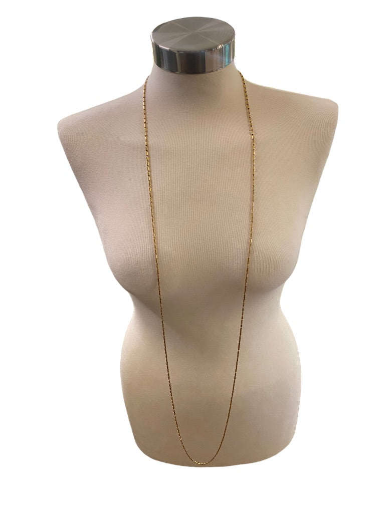 Goldtone Bugle Bead Necklace 54" Strand String Barrel Closure