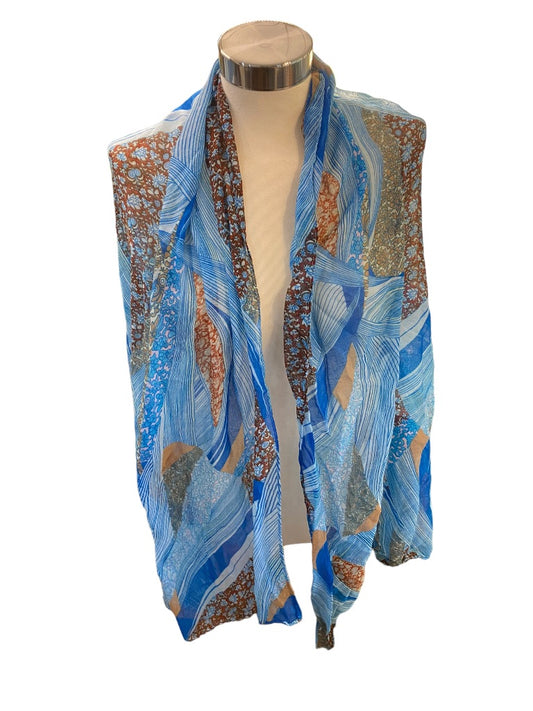 Lightweight Blue Pattern Summer Scarf 31" x 80" Womens Wrap Shawl