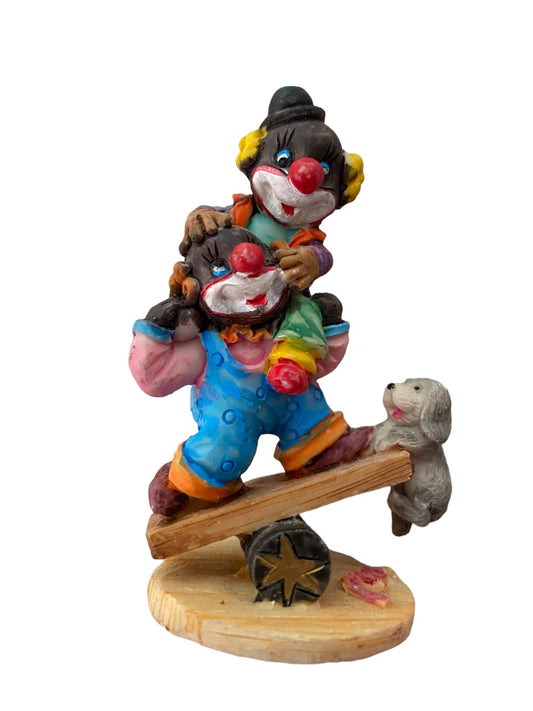 1997 Resin Clown Figurine Balancing Act Dog 3" Brown Skin