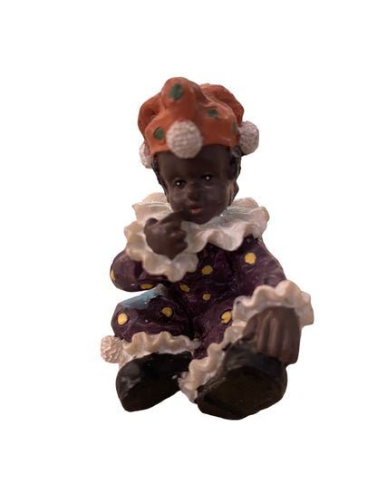 1999 Resin Clown Figurine Baby Brown Skin 2" Purple Outfit