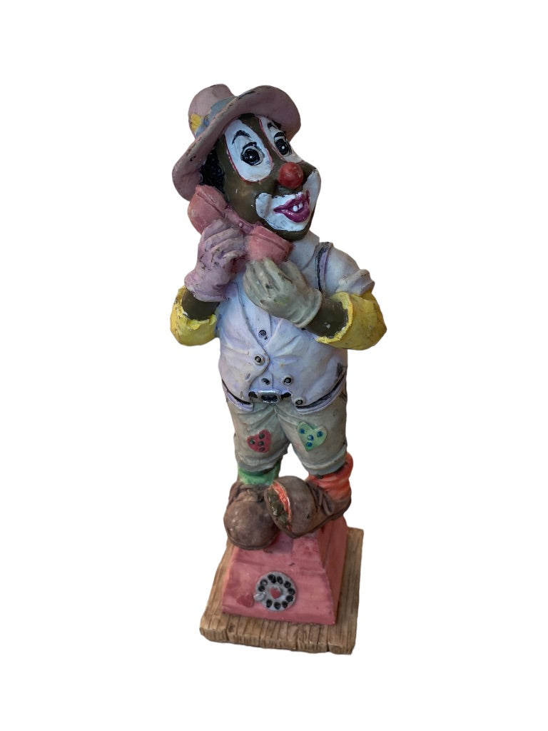 1995 Resin Clown Figurine Brown Skin Standing on Phone Cute 6"