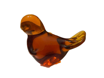 Vintage Amber Art Glass Bird Figurine Paperweight Honey Amber 4” x  3.25"