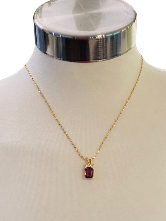 Goldtone Purple Glass Pendant 18" Necklace Clip Closure .75" Drop