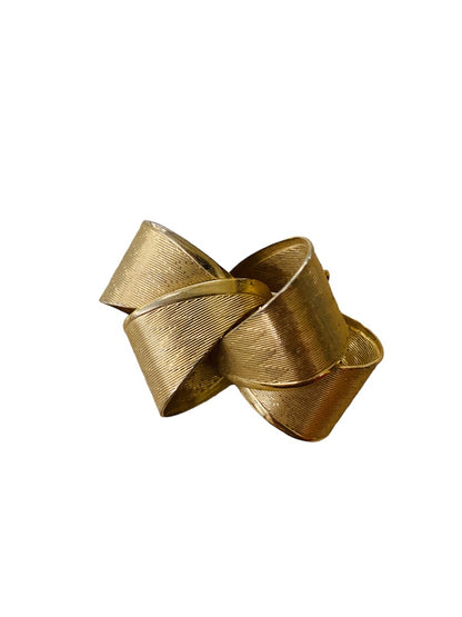 Goldtone Bow Textured Chevron Texture Brooch Pin Dimensional 1.8"