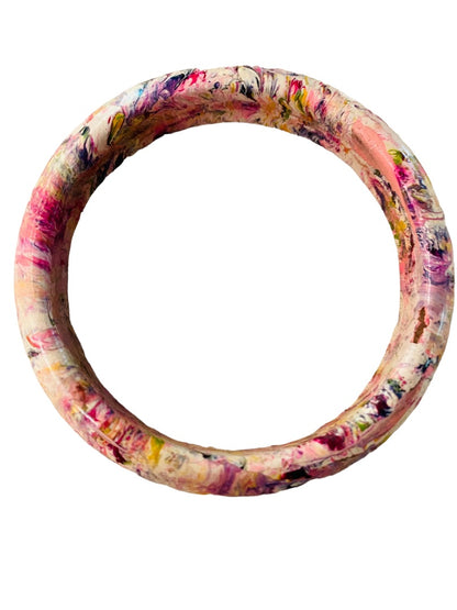 Small Painted Wooden Bangle Bracelet Swirl Multicolor 2.1" Inside Diameter