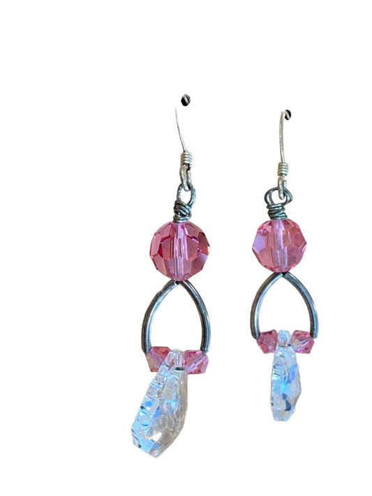 Pink Beaded Dangle Earrings