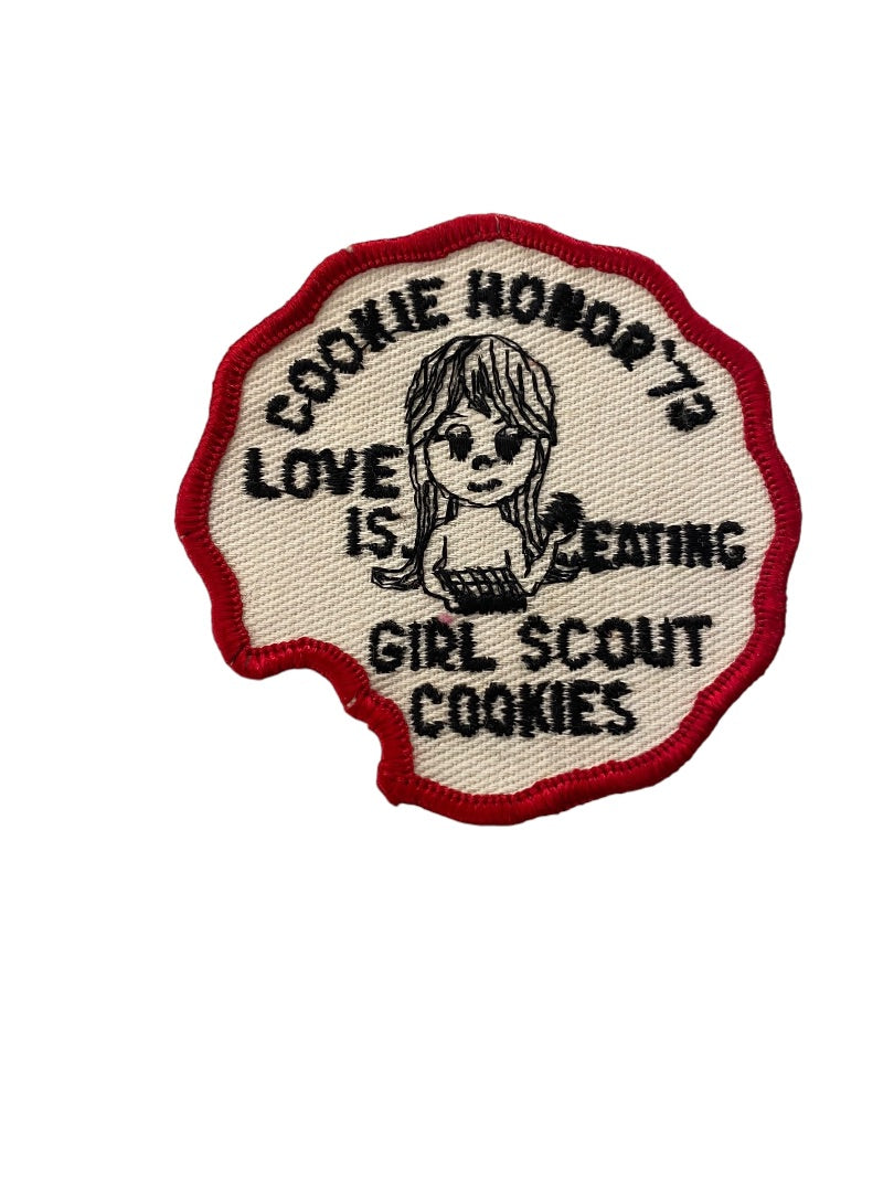 Girl Scout Patch Vintage 1973 Cookie Honor "Love is Eating Girls Scout Cookies" 3.2"