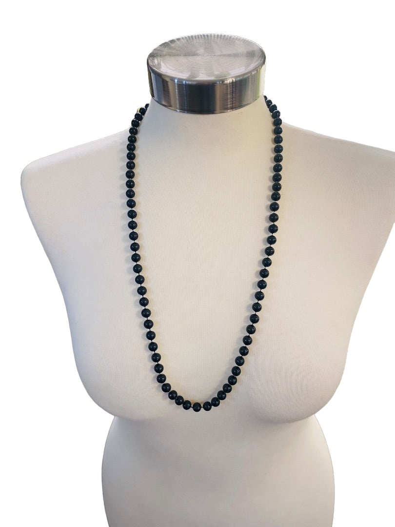 Vintage 1960s Black Acrylic Beaded Necklace 29" Spring Clasp