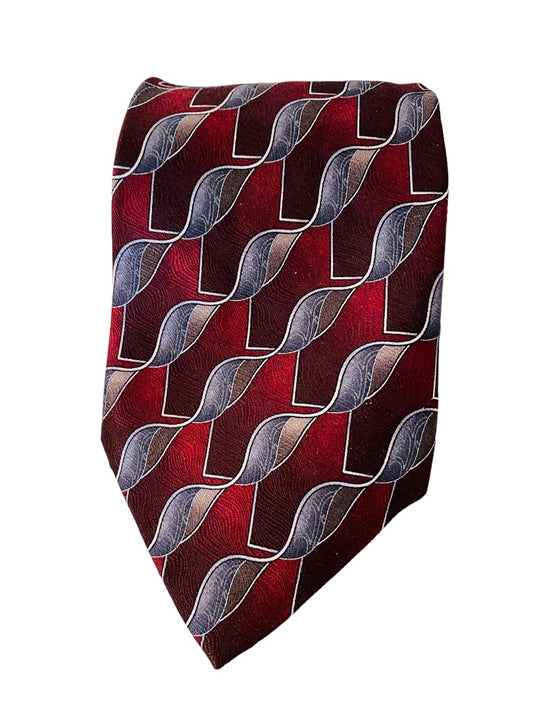 Joseph & Feiss Extra Long Mens 60" Necktie Tie Red Gray  100% Silk