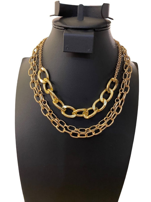 Layered Goldtone Chunky Chain Necklace Statement Lobster Clasp Closure 16"