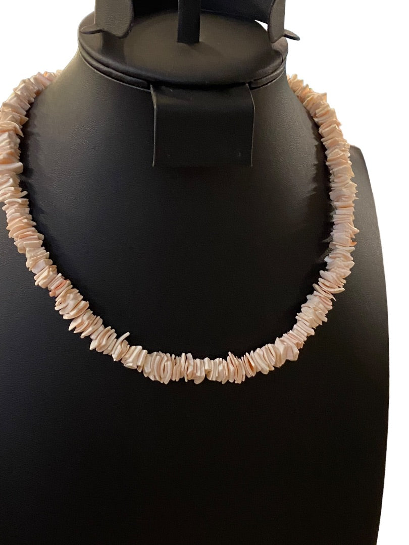 Chip Shell Puka Bead Necklace 16-18" Blush Pink Lobster Clasp Beachy Coastal