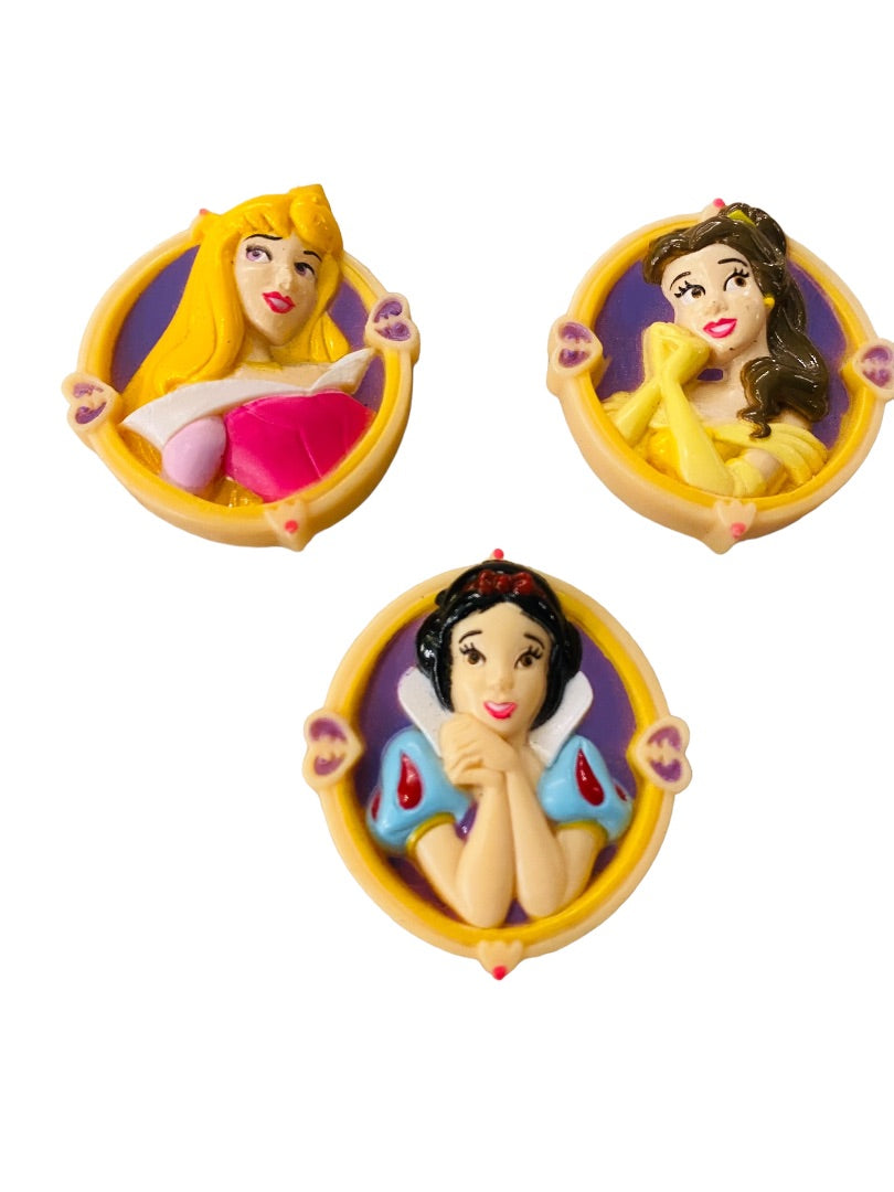 Set of 3 Disney Clip On Button Princess Snow White Belle Aurora 1.5" Diameter Slide On