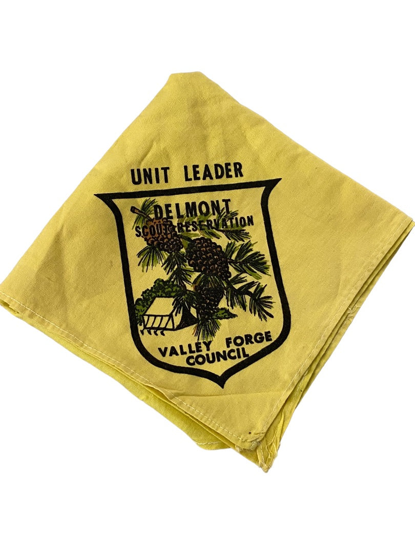 Vintage Bandana Yellow Unit Leader Delmont Scout Reservation Valley Forge Council 15 x 14"