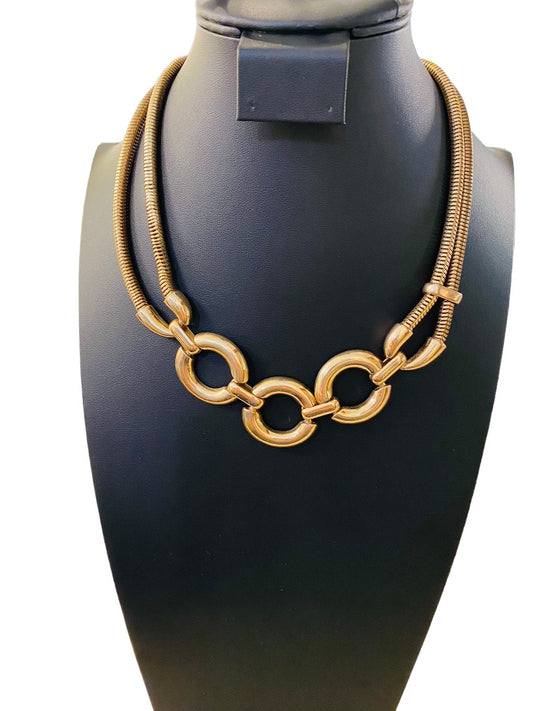 Charming Charlie Goldtone Statement Necklace 17-21" Dual Snake Chain