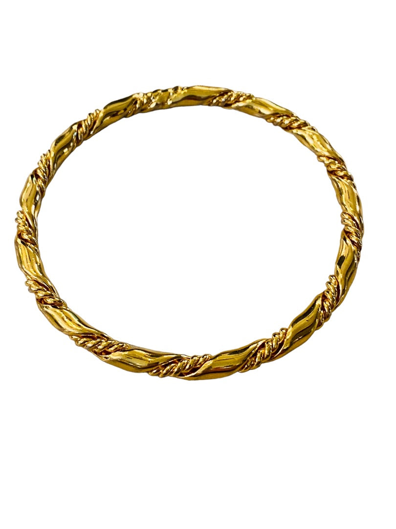 Goldtone Textured Bangle Bracelet Twist Design 2.6" Inside Diameter