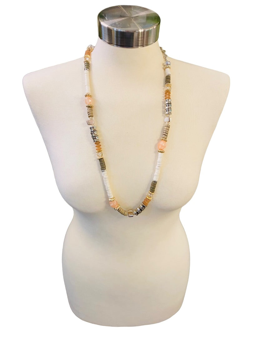 Chico's Mixed Metals Pink Brown Silvertone Lobster Clasp 37-40"