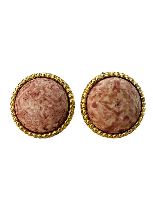 Vintage 1980s Pierced Post Earrings Mauve Goldtone Plastic Lightweight 1" Diameter