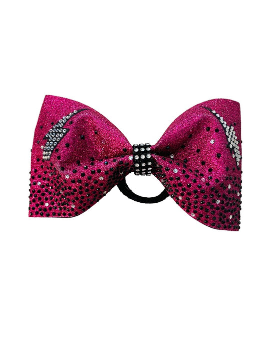 Girls Oversize Hair Bow 6.5" Elastic Ponytail Holder Glitter Hot Pink Lightning Bolt