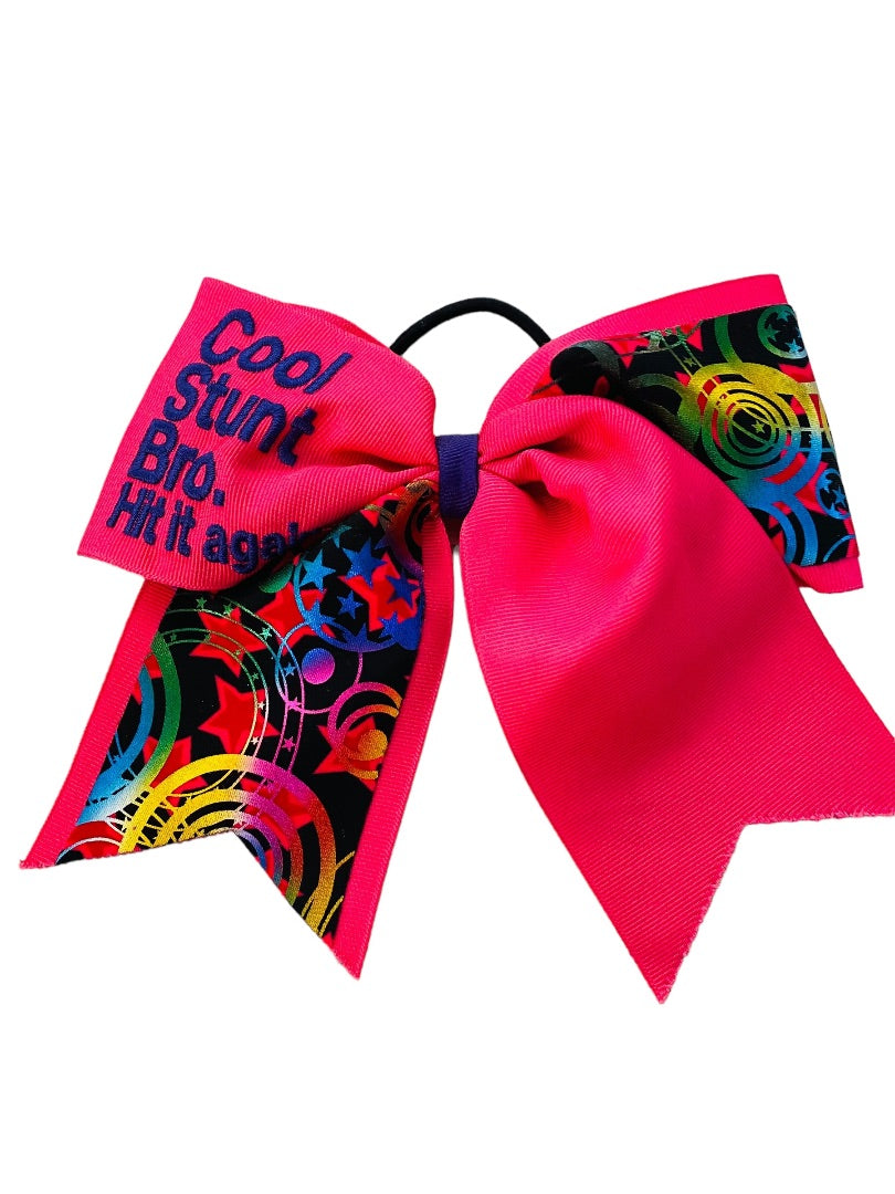 Girls Oversize Hair Bow 6.5" Elastic Ponytail Holder Hot Pink "Cool Stunt Bro"