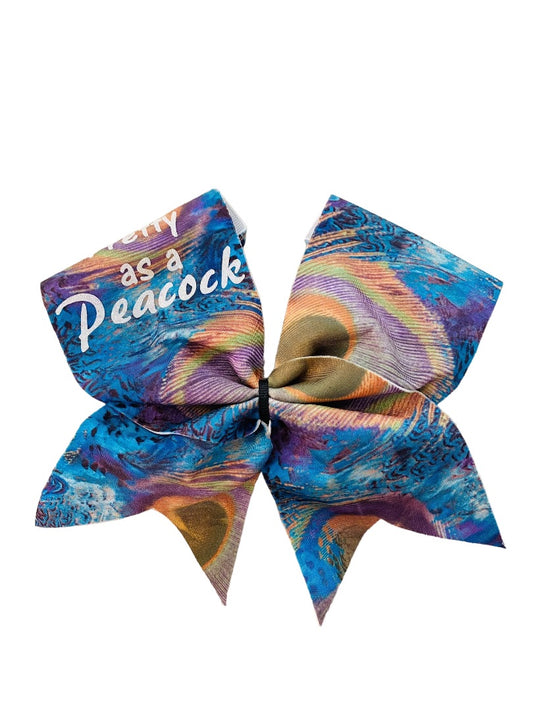 Girls Oversize Hair Bow 6.5" Elastic Ponytail Holder "Pretty as a Peacock" Multicolor