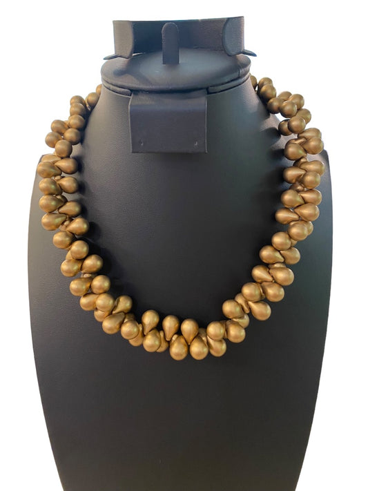 Goldtone Plastic Bead Chunky Statement Necklace 19" Lobster Clasp Retro