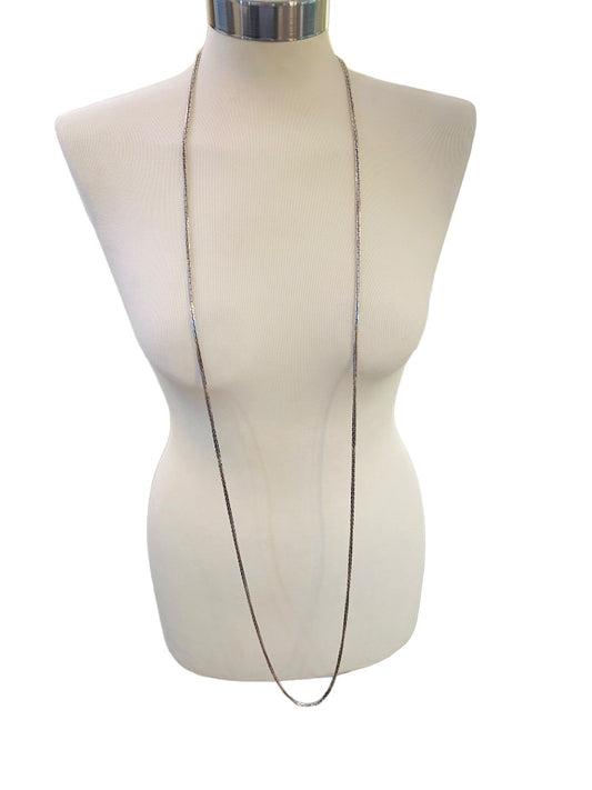 Silvertone Box Chain Necklace 62" Long Spring Clasp Shiny Strand String