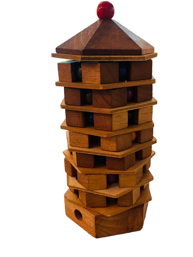 Wooden Chinese Pagoda Brain Teaser Game Twist 6"h Puzzle Puzzler